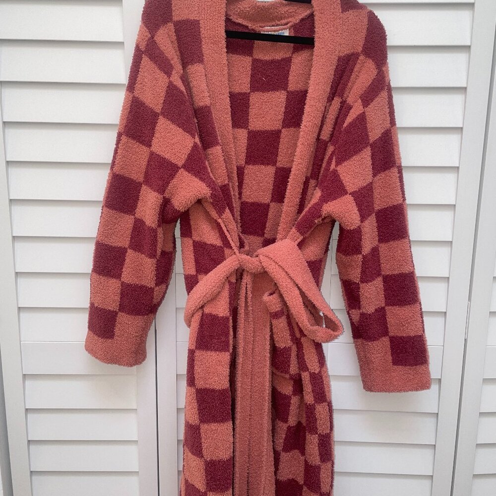 Playa Yama Cozy Checkered Long Cardigan Berry